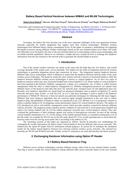 Battery Based Vertical Handover Between Wimax and WLAN Technologies