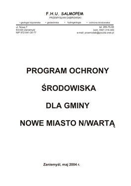 Program Ochrony Środowiska Dla Gminy Nowe Miasto N/Wartą