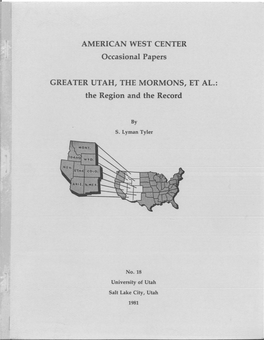AMERICAN WEST CENTER Occasional Papers GREATER