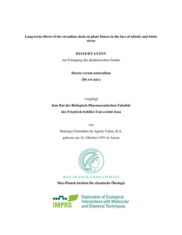 Long-Term Effects of the Circadian Clock on Plant Fitness in the Face of Abiotic and Biotic Stress