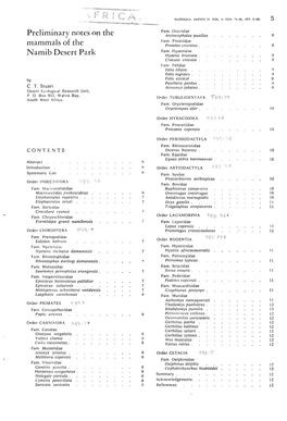 Preliminary Notes on the Mammals of the Namib Desert Park.Pdf