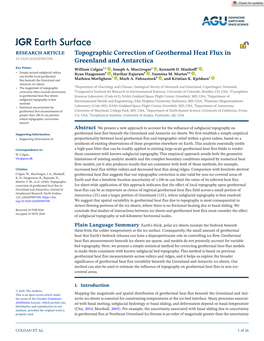Topographic Correction of Geothermal Heat Flux in 10.1029/2020JF005598 Greenland and Antarctica Key Points: William Colgan1,2 , Joseph A
