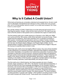 Why Is It Called a Credit Union?