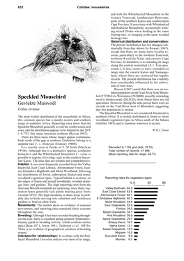 Speckled Mousebird West to Griekwastad (2823CD), from Which There Are Old Gevlekte Muisvoël Specimens