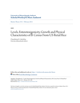 Levels, Enterotoxigenicity, Growth and Physical Characterisitcs of B