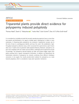 Triparental Plants Provide Direct Evidence for Polyspermy Induced Polyploidy