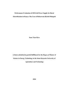 Performance Evaluation of Off-Grid Power Supply for Rural