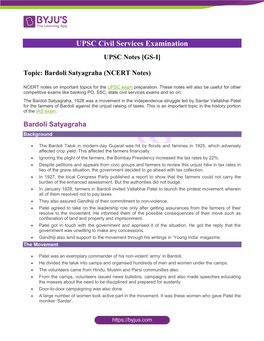 Bardoli Satyagraha (NCERT Notes)