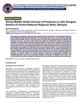 Honey Market Outlet Choices of Producers in Abe Dongoro District of Oromia National Regional State, Ethiopia