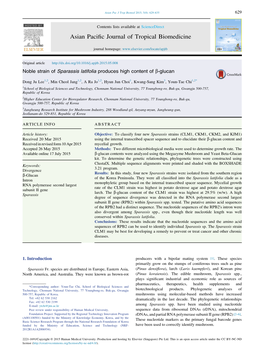 Noble Strain of Sparassis Latifolia Produces High Content of &Beta