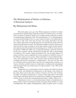 The Mediatization of Politics in Pakistan: a Structural Analysis by Muhammad Atif Khan