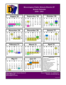 Bloomington Public Schools District 87 School Calendar 2020 - 2021