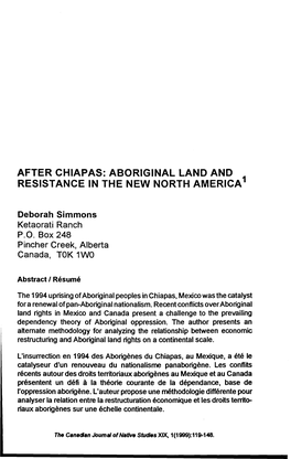 After Chiapas: Aboriginal Land and 1 Resistance in the New North America