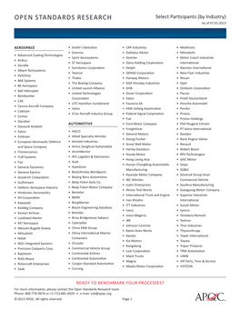 OPEN STANDARDS RESEARCH Select Par� Cipants (By Industry) As of 07.01.2013