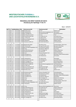 26.09.14 RLW Spielansetzungen Spieltage 11 Bis 15 Saison 14/15