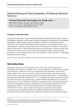 Natural Hazards Governance in South Asia