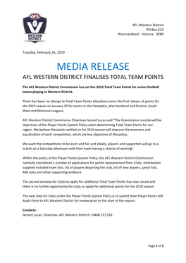 Media Release Afl Western District Finalises Total Team Points