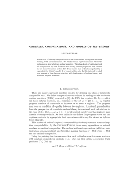 Ordinals, Computations, and Models of Set Theory 11