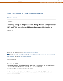 A Comparison of NFL and FIFA Discipline and Dispute Resolution Mechanisms