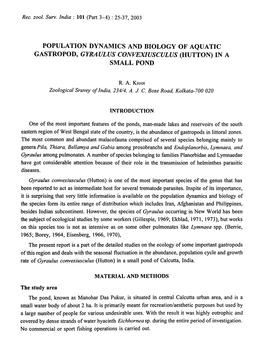 Population Dynamics and Biology of Aquatic Gastropod, Gyraulus Convexiusculus (Hutton) in a Small Pond