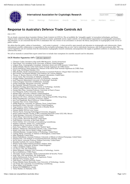 IACR Petition on Australia's Defence Trade Controls Act 15/07/15 8:37