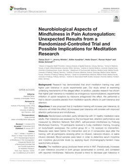 Neurobiological Aspects of Mindfulness in Pain Autoregulation: Unexpected Results from a Randomized-Controlled Trial and Possible Implications for Meditation Research