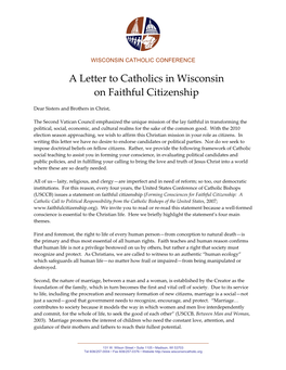 A Letter to Catholics in Wisconsin on Faithful Citizenship