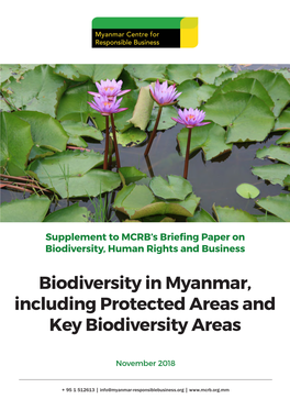 Biodiversity in Myanmar, Including Protected Areas and Key Biodiversity Areas