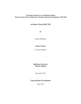 A German Unionist on a Confederate Island: the Secession Crisis in Galveston’S German-American Community, 1830-1861