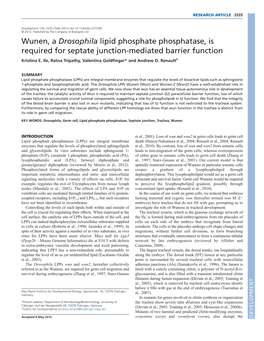 Wunen, a Drosophila Lipid Phosphate Phosphatase, Is Required for Septate Junction-Mediated Barrier Function Kristina E