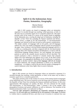 Split S in the Indonesian Area: Forms, Semantics, Geography