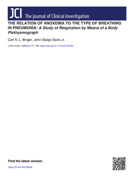 THE RELATION of ANOXEMIA to the TYPE of BREATHING in PNEUMONIA: a Study of Respiration by Means of a Body Plethysmograph