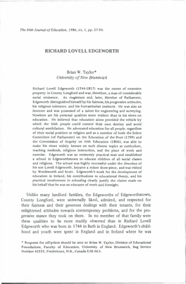 RICHARD LOVELL EDGEWORTH Brian W. Taylor* University O F New Brunswick Unlike Many Landlord Fartiilies, the Edgeworths of Edgewo