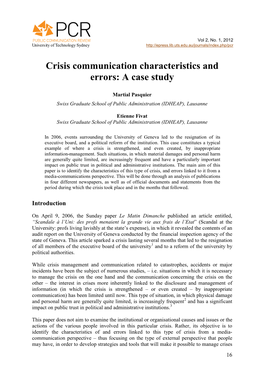 Crisis Communication Characteristics and Errors: a Case Study