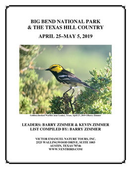 Big Bend National Park & the Texas Hill Country April 25–May 5, 2019