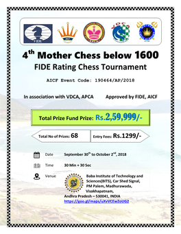 Mother Chess Below 1600 FIDE Rating Chess Tournament