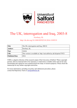 The UK, Interrogation and Iraq, 2003-8 Newbery, SL