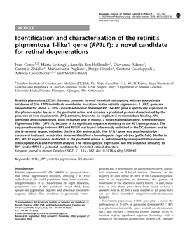 Identification and Characterisation of the Retinitis Pigmentosa 1-Like1