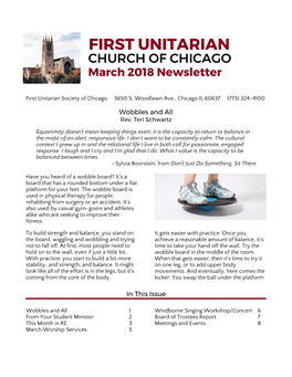 FIRST UNITARIAN CHURCH of CHICAGO March 2018 Newsletter