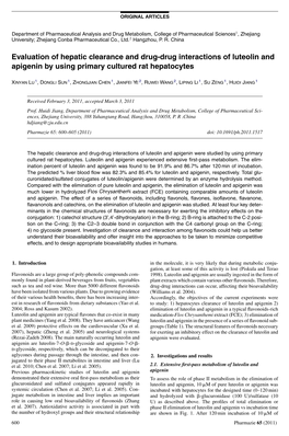 Evaluation of Hepatic Clearance and Drug-Drug Interactions of Luteolin and Apigenin by Using Primary Cultured Rat Hepatocytes