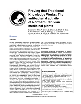 The Antibacterial Activity of Northern Peruvian Medicinal Plants Bussmann, R.W., A