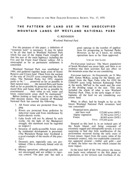 The Pattern of Land Use in the Unoccupied Mountain Lands of Westland National Park