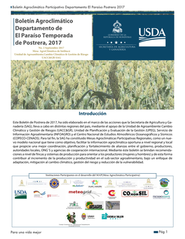 Boletín Agroclimático Departamento De El Paraíso Temporada De Postrera, 2017 No