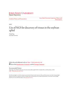 Use of NGS for Discovery of Viruses in the Soybean Aphid Ying Feng Iowa State University