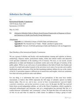 Scholars for People Letter Dated May 10