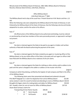 Minutes Book of the Military Board of Arkansas, 1862-1865, Military Board of Arkansas Records, Arkansas State Archives, Little Rock, Arkansas