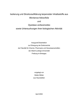 Isolierung Und Strukturaufklärung Terpenoider Inhaltsstoffe Aus Montanoa Hibiscifolia Und Oyedaea Verbesinoides