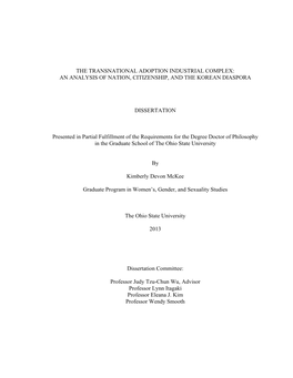 The Transnational Adoption Industrial Complex: an Analysis of Nation, Citizenship, and the Korean Diaspora