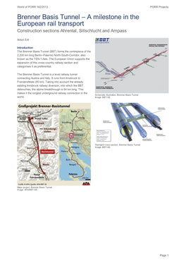 Brenner Basis Tunnel – a Milestone in the European Rail Transport Construction Sections Ahrental, Sillschlucht and Ampass