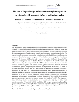 The Role of Dopaminergic and Cannabinoidergic Receptors on Ghrelin-Induced Hypophagia in 5Days Old Broiler Chicken